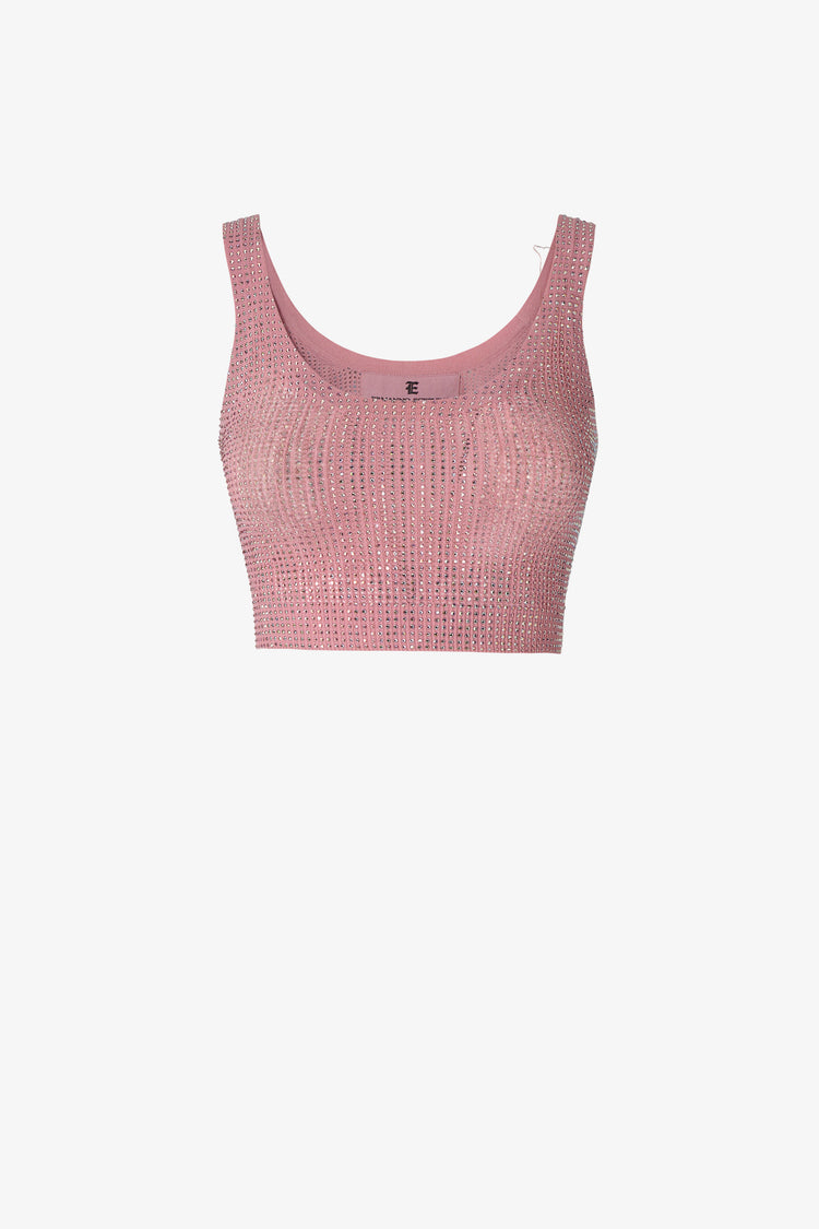 Canotta cropped con cristalli
