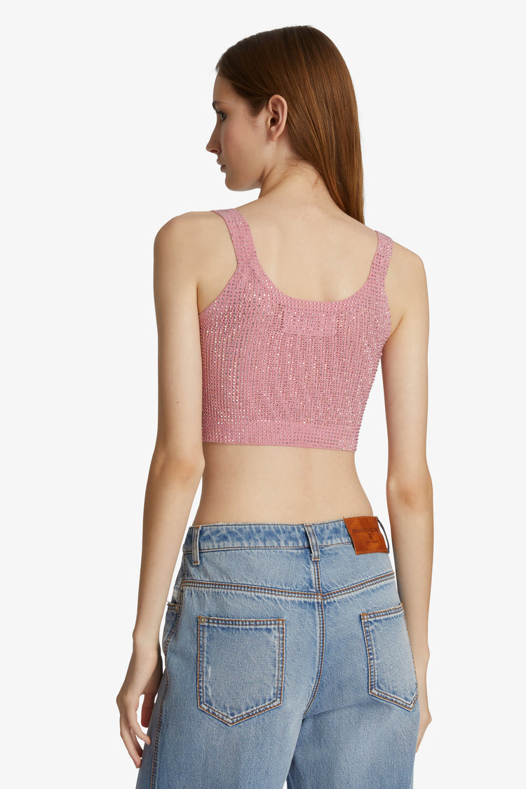 Canotta cropped con cristalli