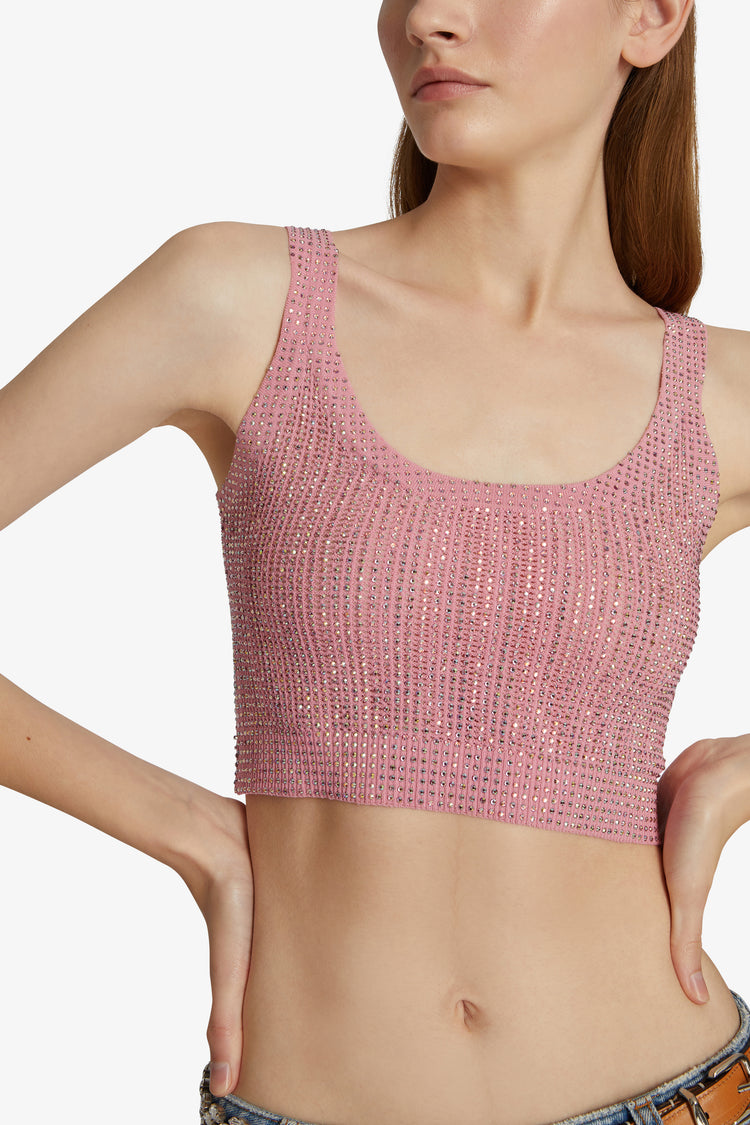Canotta cropped con cristalli