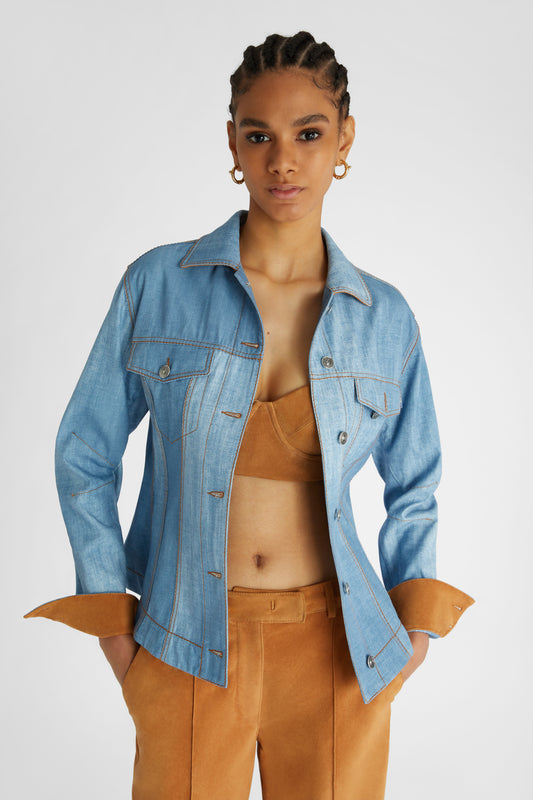 Giacca in marocain con dettagli in camoscio