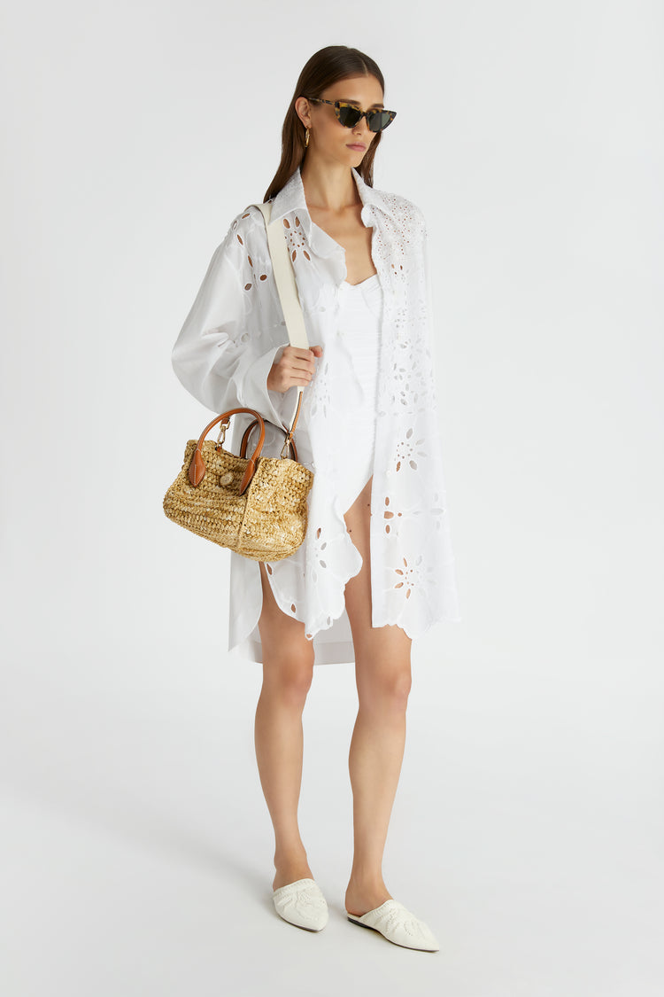 Muslin shirt with broderie anglaise embroidery