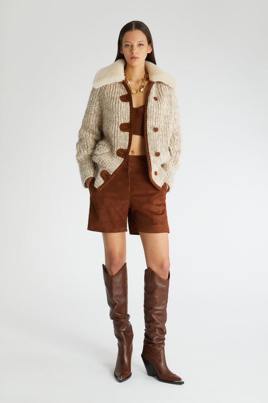 Bomber jacket with shearling collar