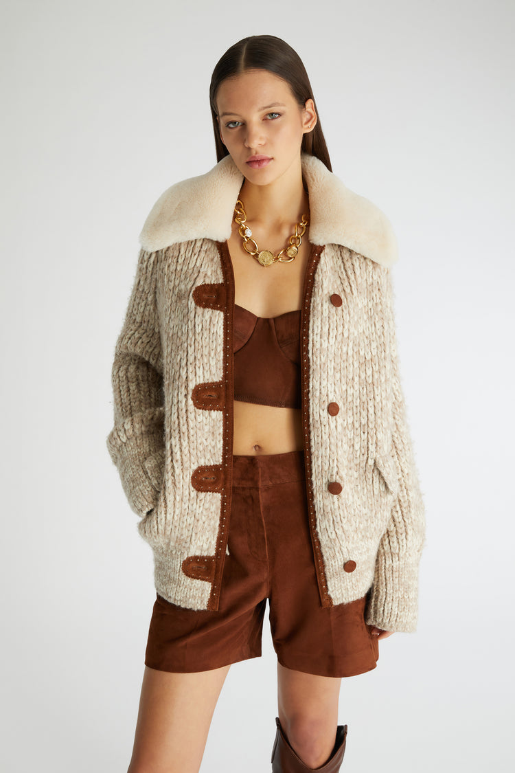 Bomber jacket with shearling collar