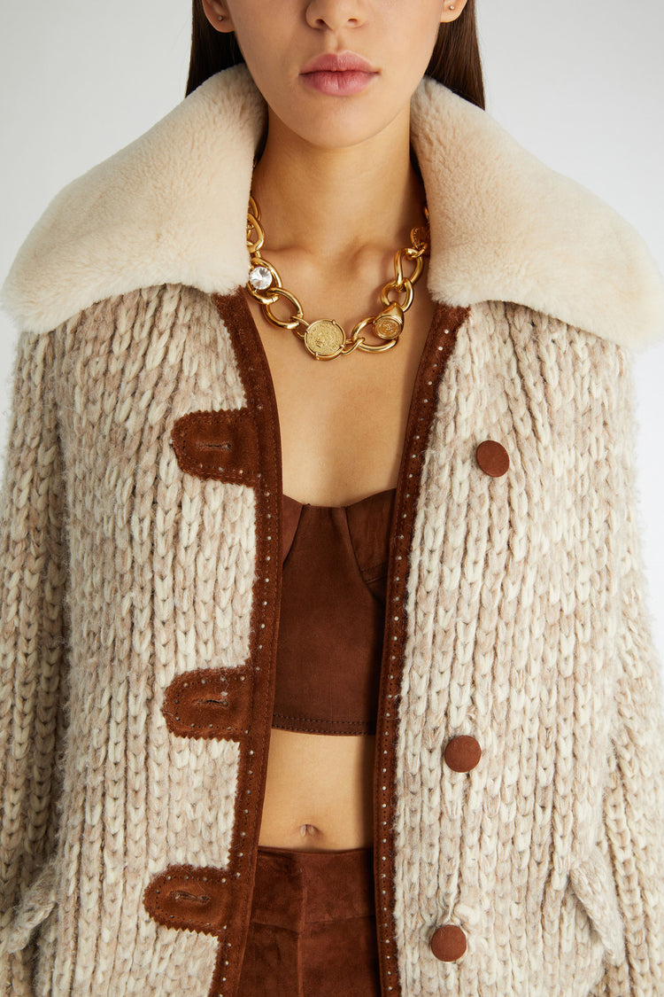 Bomber jacket with shearling collar