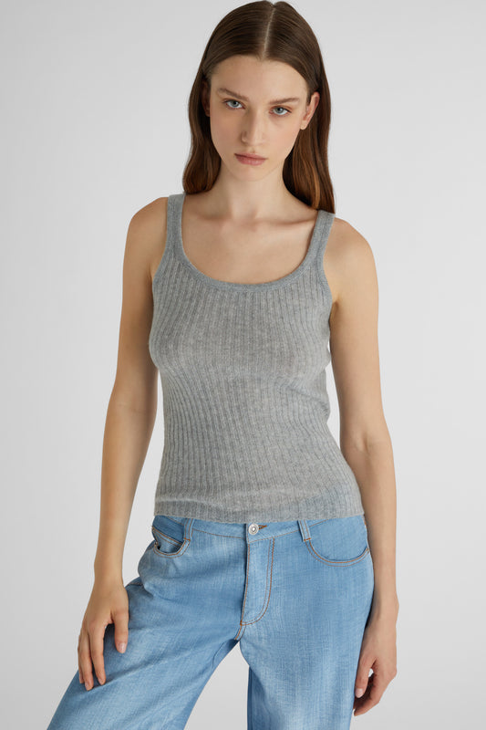 Gray pure cashmere tank top