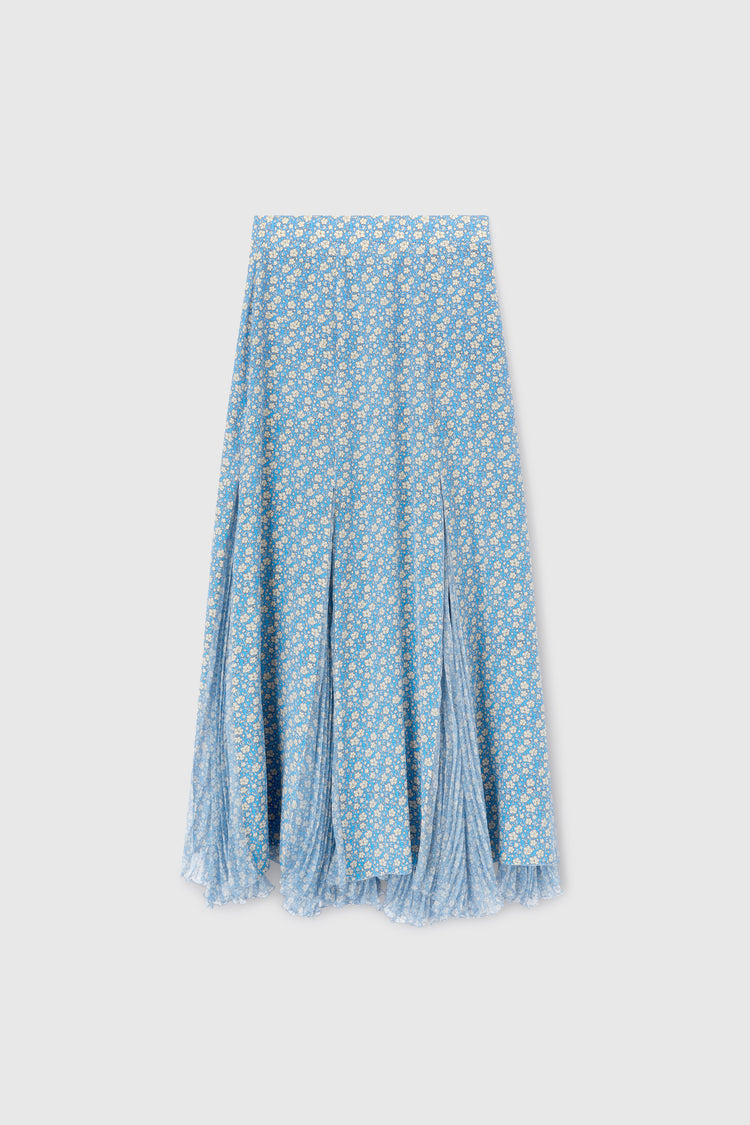 Pure silk midi skirt with floral print and pleated underskirt