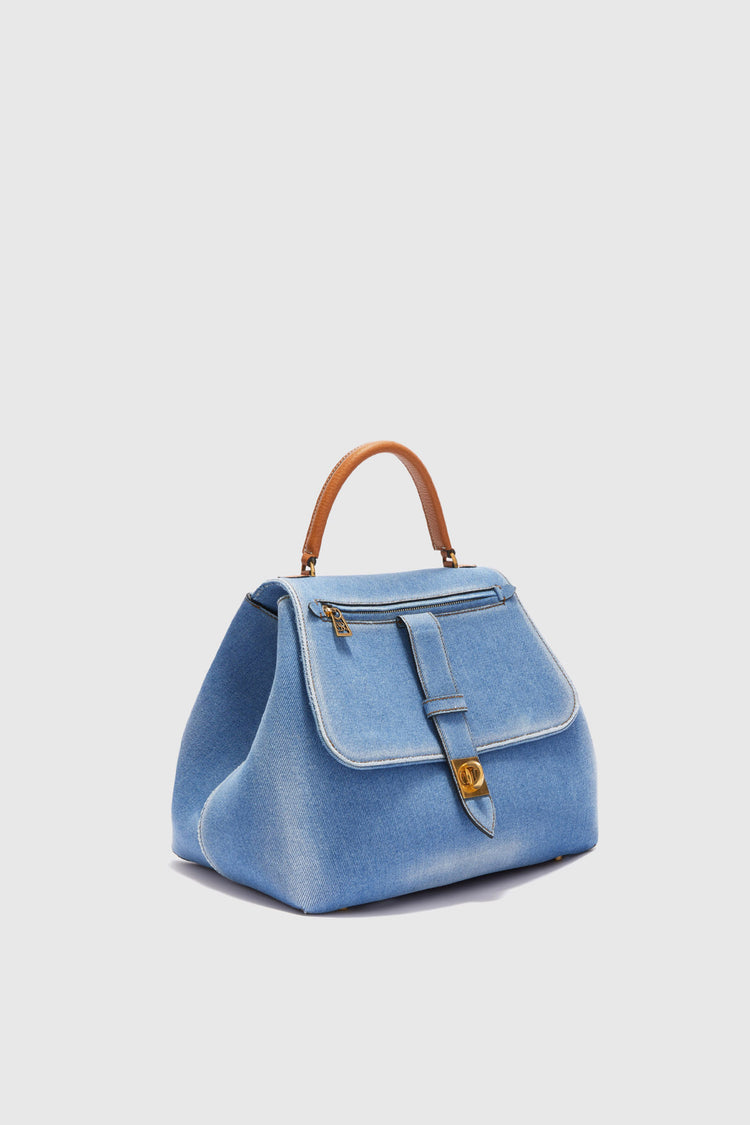 Medium Liza in denim with hammered calfskin details