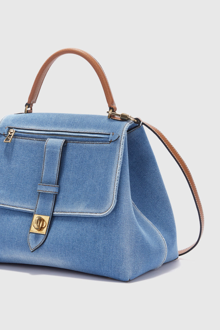 Medium Liza in denim with hammered calfskin details