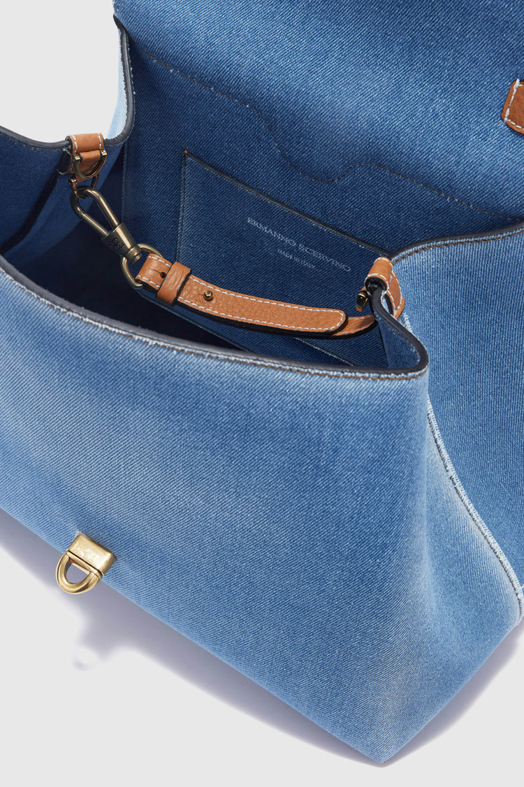 Medium Liza in denim with hammered calfskin details