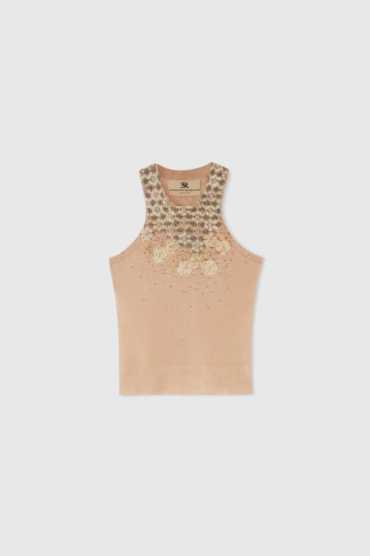 Pure cotton knitted tank top with crystals