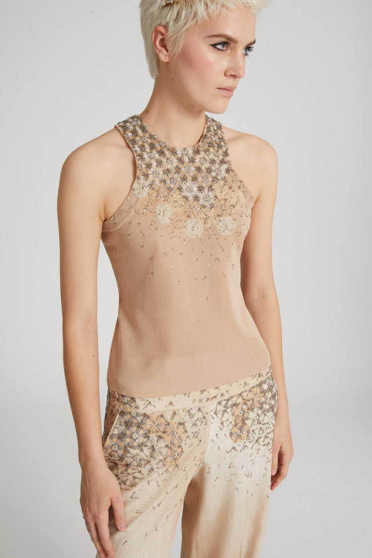 Pure cotton knitted tank top with crystals