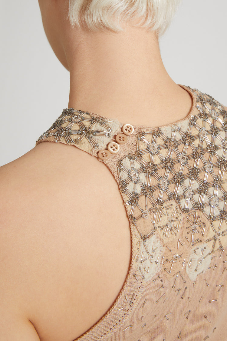 Pure cotton knitted tank top with crystals