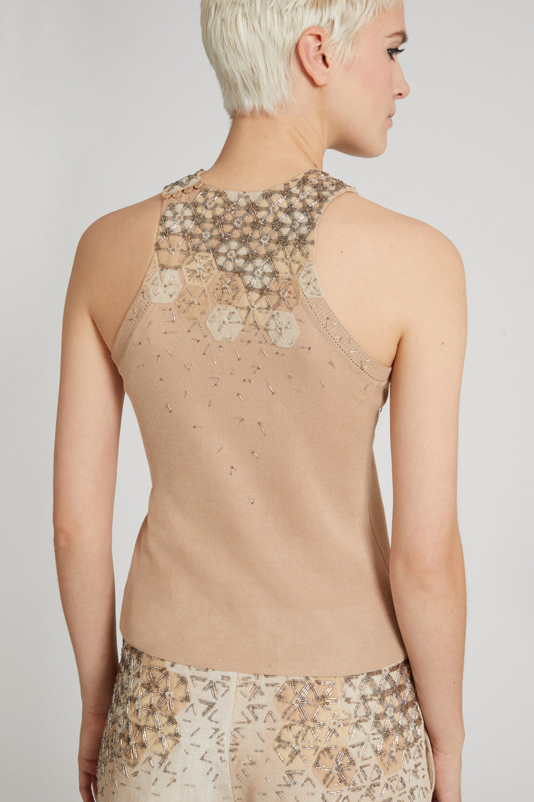 Pure cotton knitted tank top with crystals
