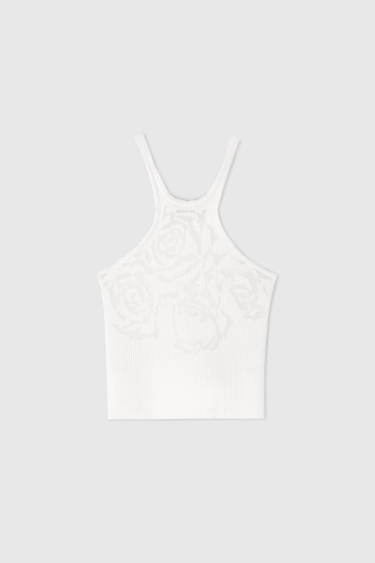 Cotton blend knit top with devore rose