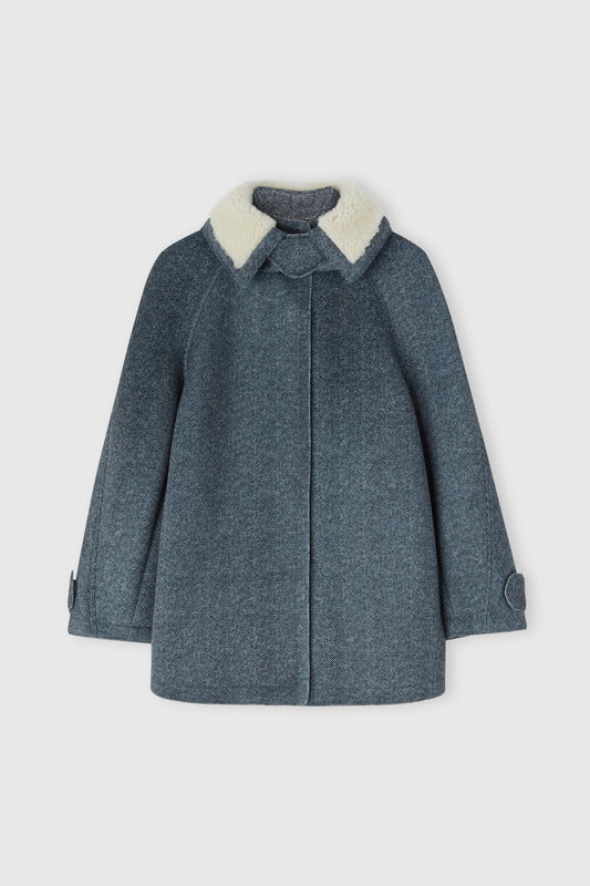 Over parka with zip and shearling collar