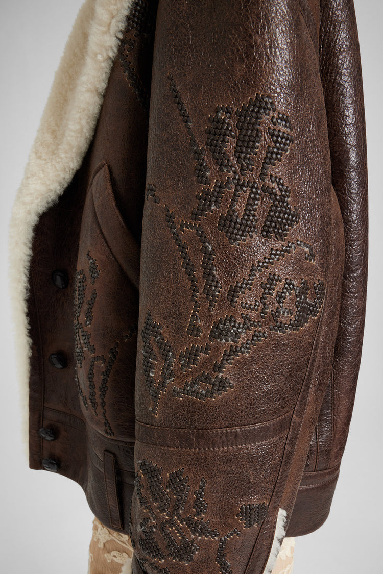 Embroidered oversize shearling jacket
