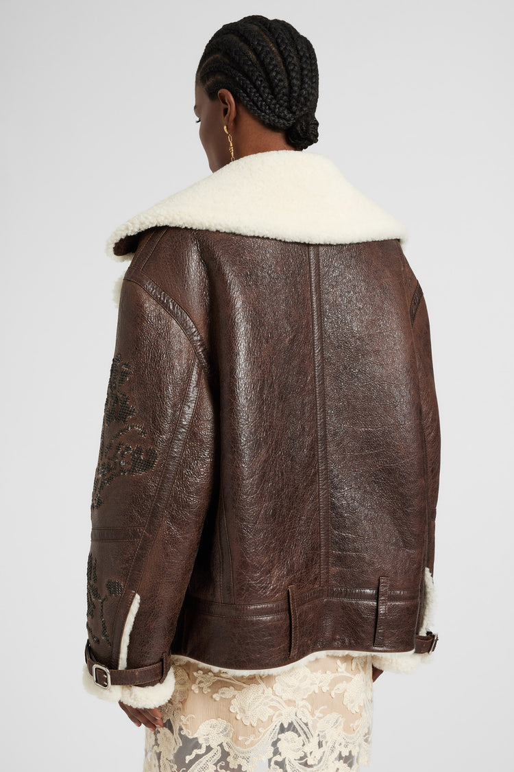Embroidered oversize shearling jacket