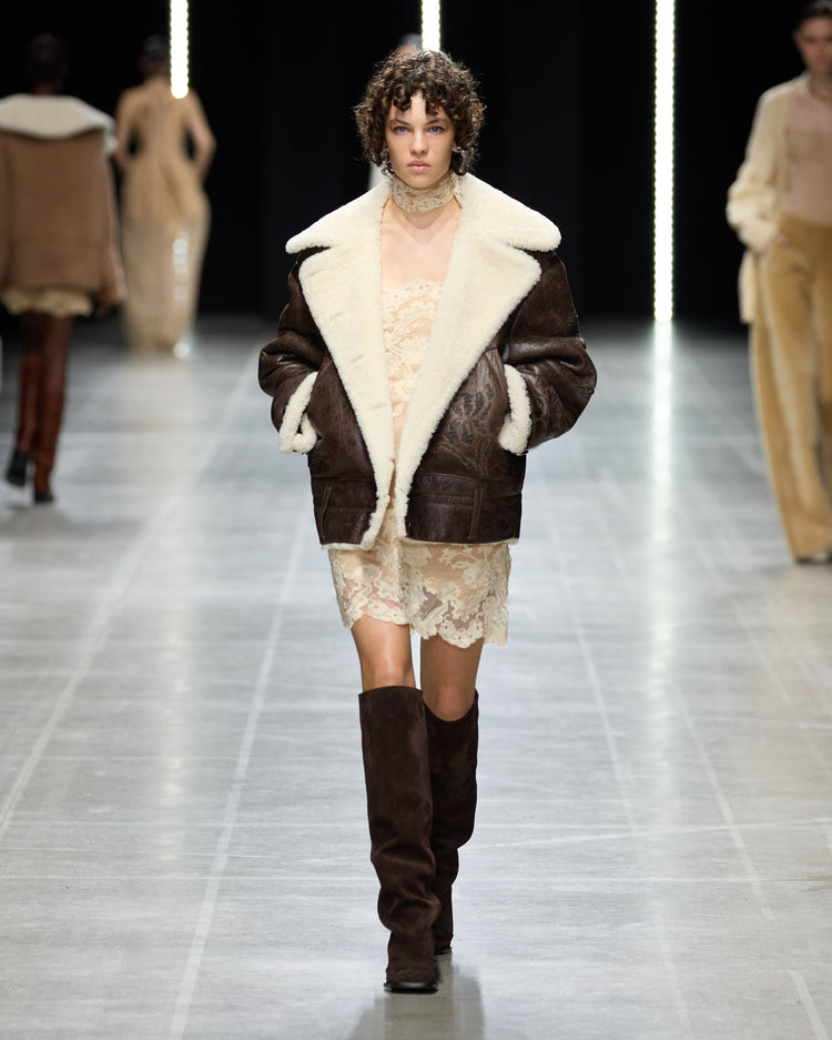 Embroidered oversize shearling jacket