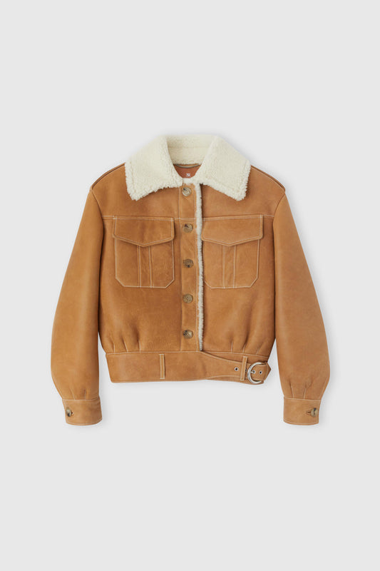 Giacca monopetto in shearling con tasche frontali