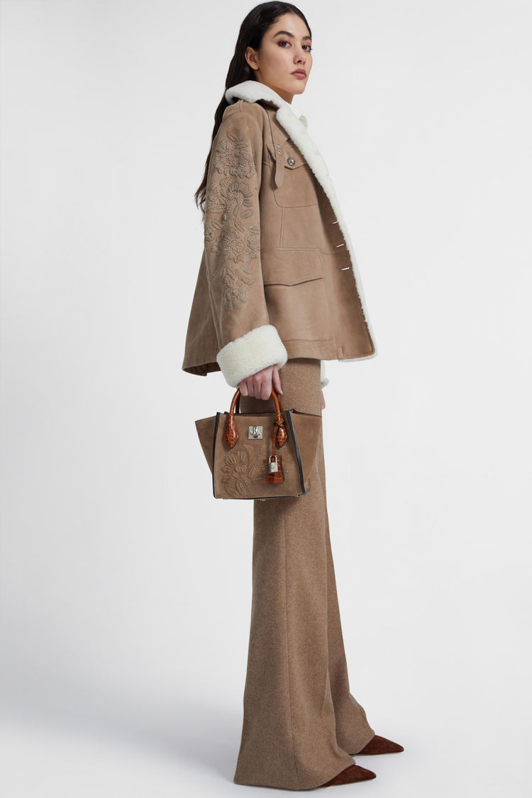 Lambskin jacket with embroidery and shearling lining