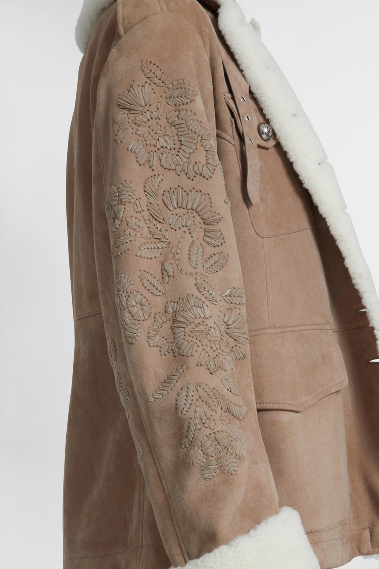 Lambskin jacket with embroidery and shearling lining