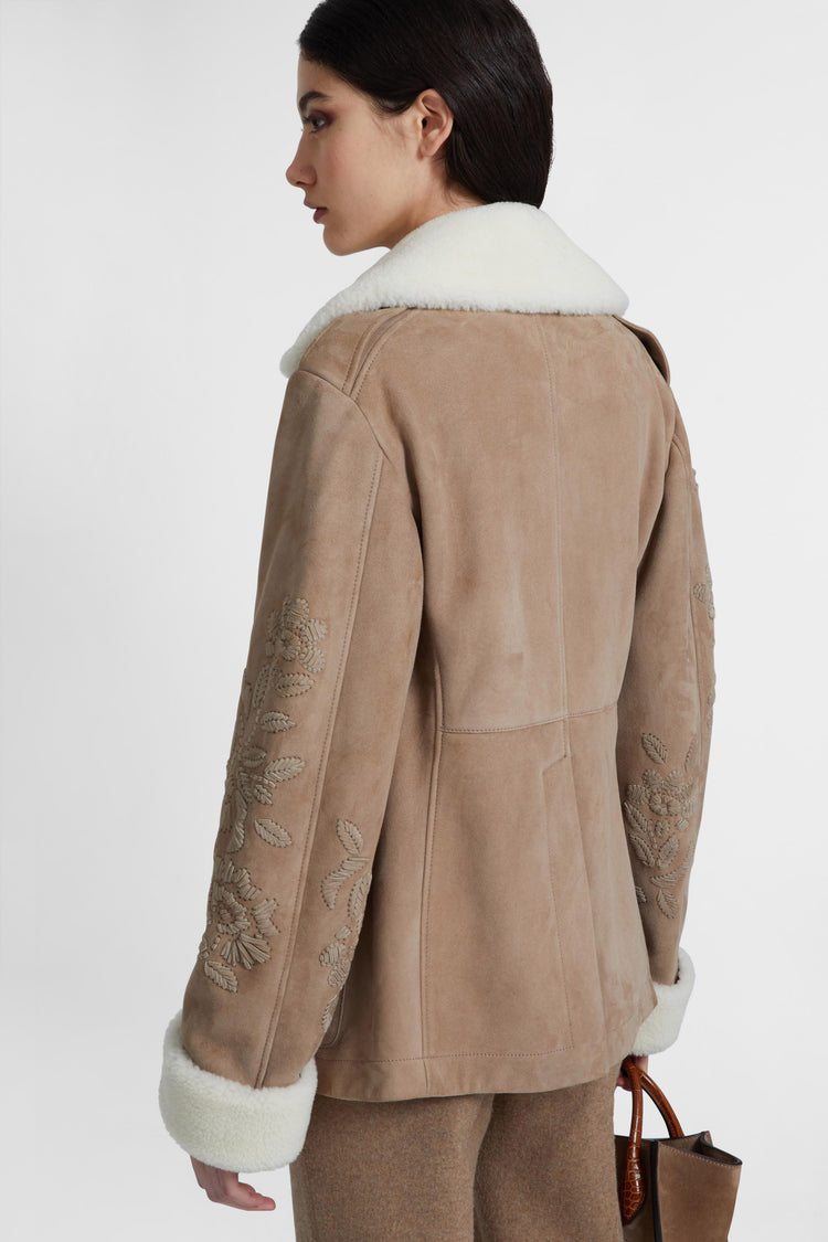 Lambskin jacket with embroidery and shearling lining