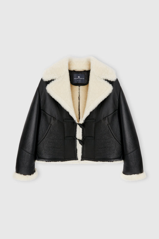 Oversize shearling jacket with contrast details