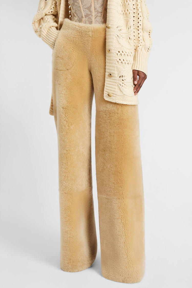 Blond sheepskin palazzo trousers