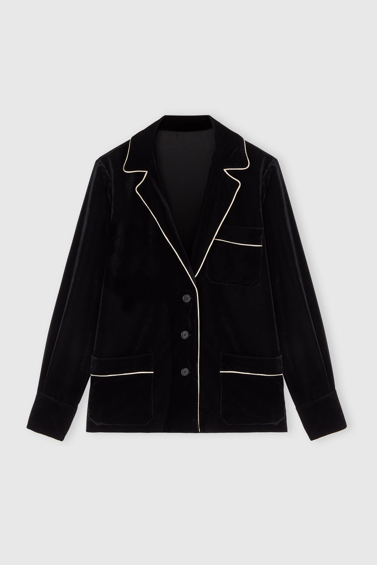 Velvet blouse with contrast piping