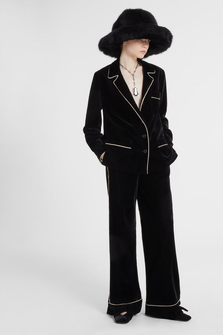 Velvet blouse with contrast piping