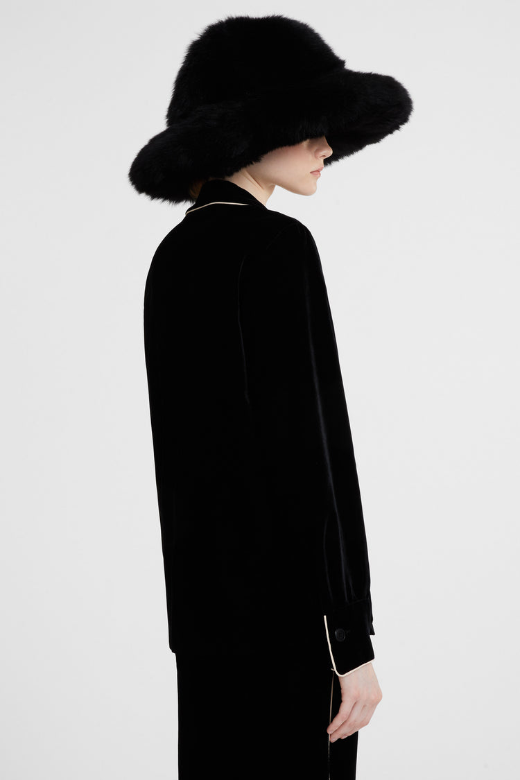 Velvet blouse with contrast piping