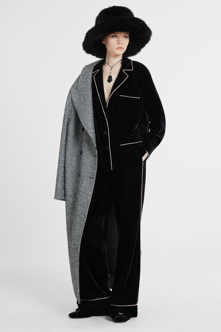 Velvet blouse with contrast piping