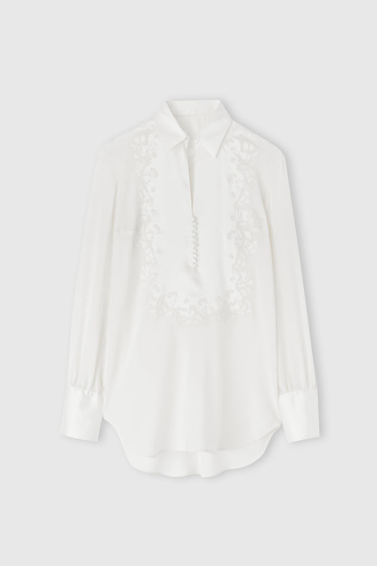 Silk blouse with hand-carved embroidery