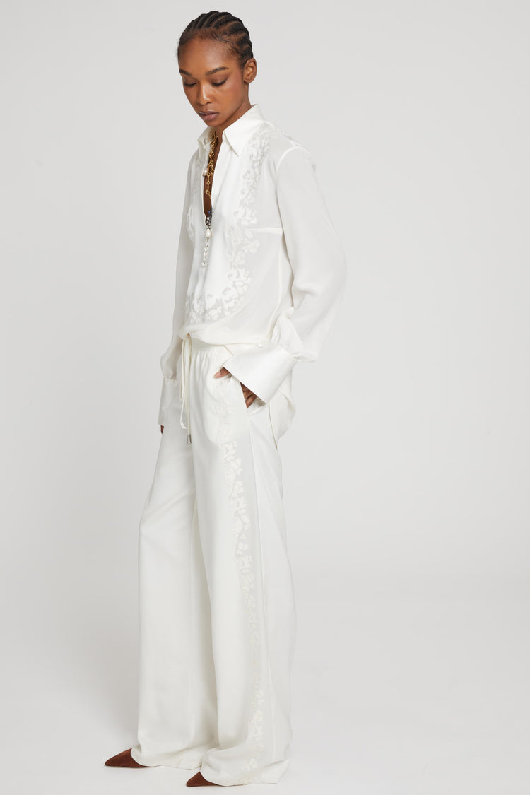 Silk blouse with hand-carved embroidery