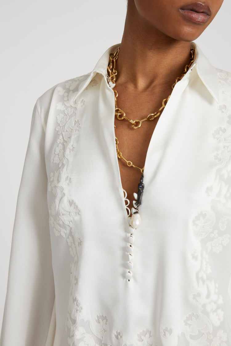 Silk blouse with hand-carved embroidery