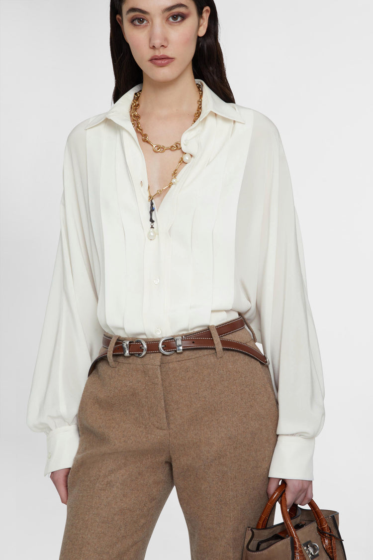 Pure silk shirt with front pleats