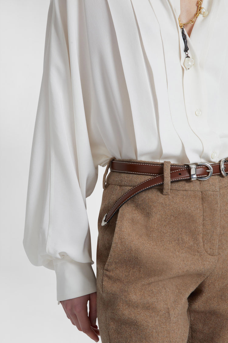 Pure silk shirt with front pleats