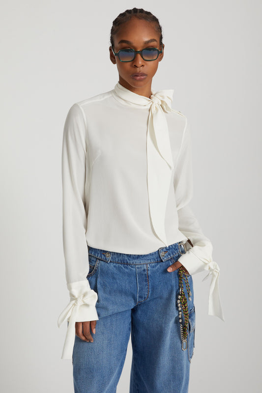 Pure silk blouse with decorative bows