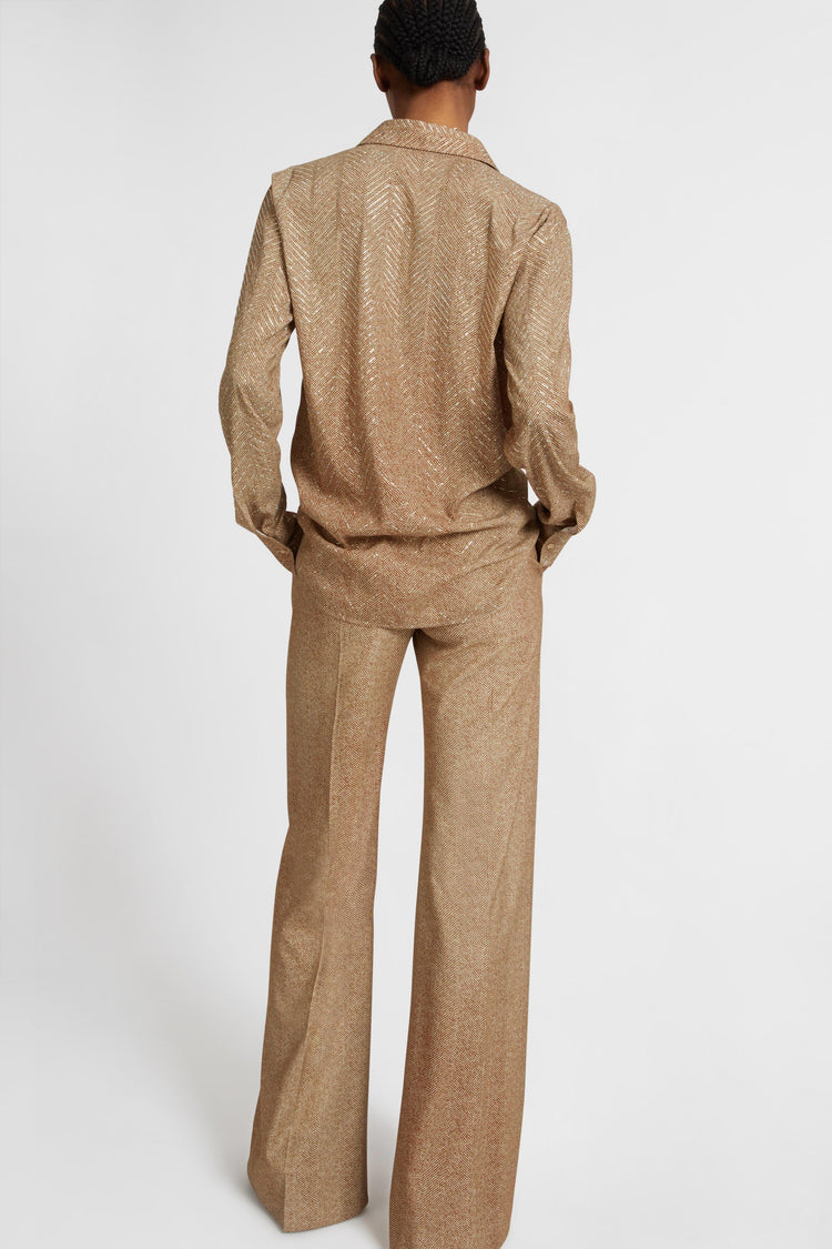 Viscose shirt with hand-applied crystals and a sigata pattern in shades of grey