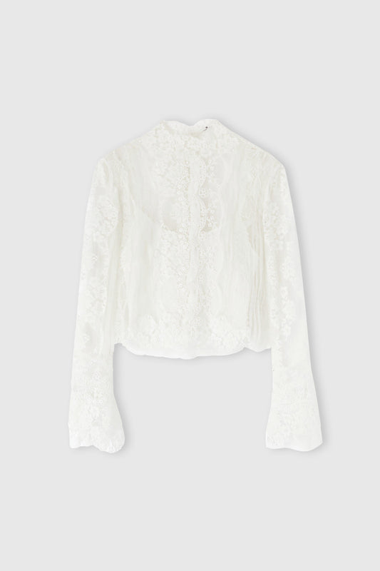 Camicia in pura seta con ricami in pizzo