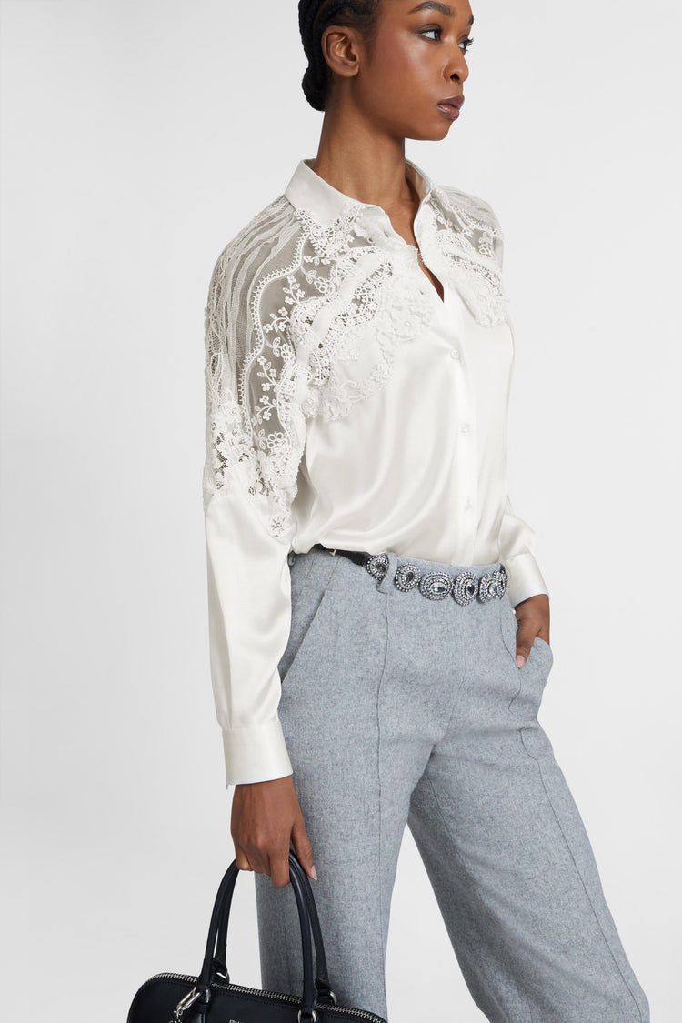Stretch silk shirt with lace