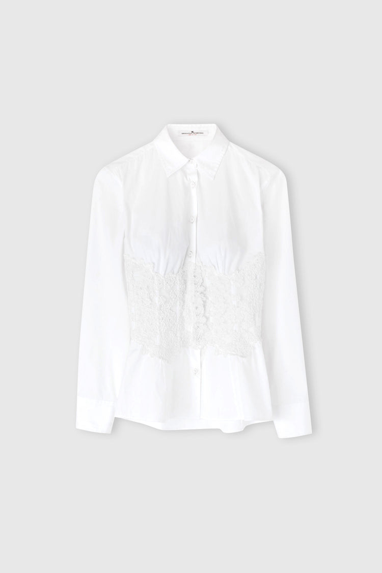 Chemise en popeline de coton avec bustier en dentelle rebrodée
