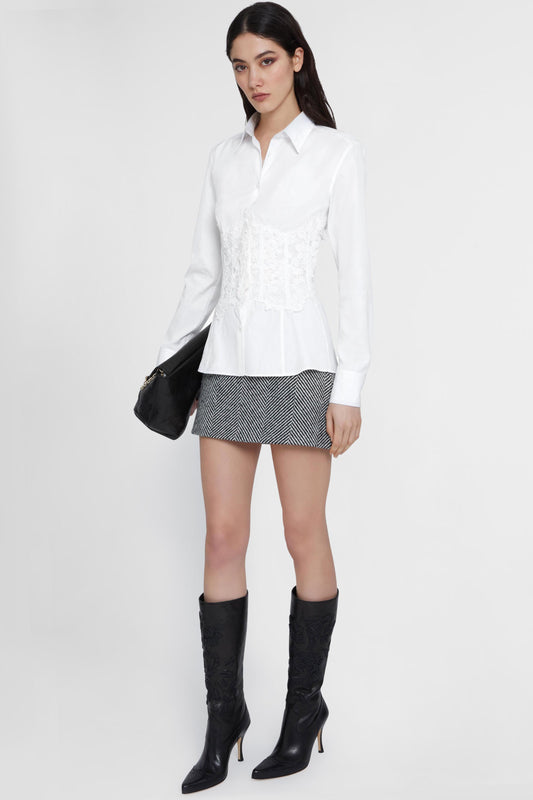 Cotton poplin shirt with rebrode lace bustier