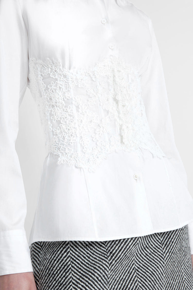 Chemise en popeline de coton avec bustier en dentelle rebrodée