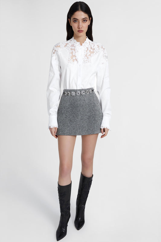Poplin shirt with rebrode lace