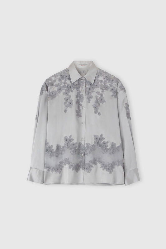 Silk shirt with rebrode lace