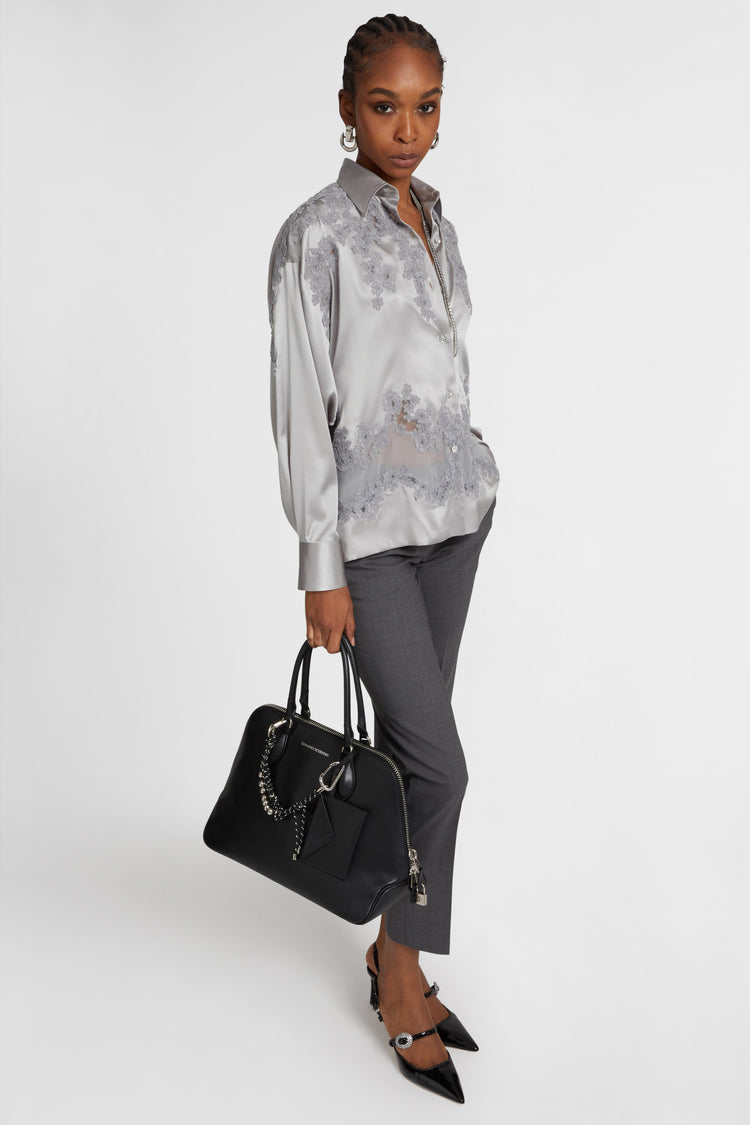 Silk shirt with rebrode lace