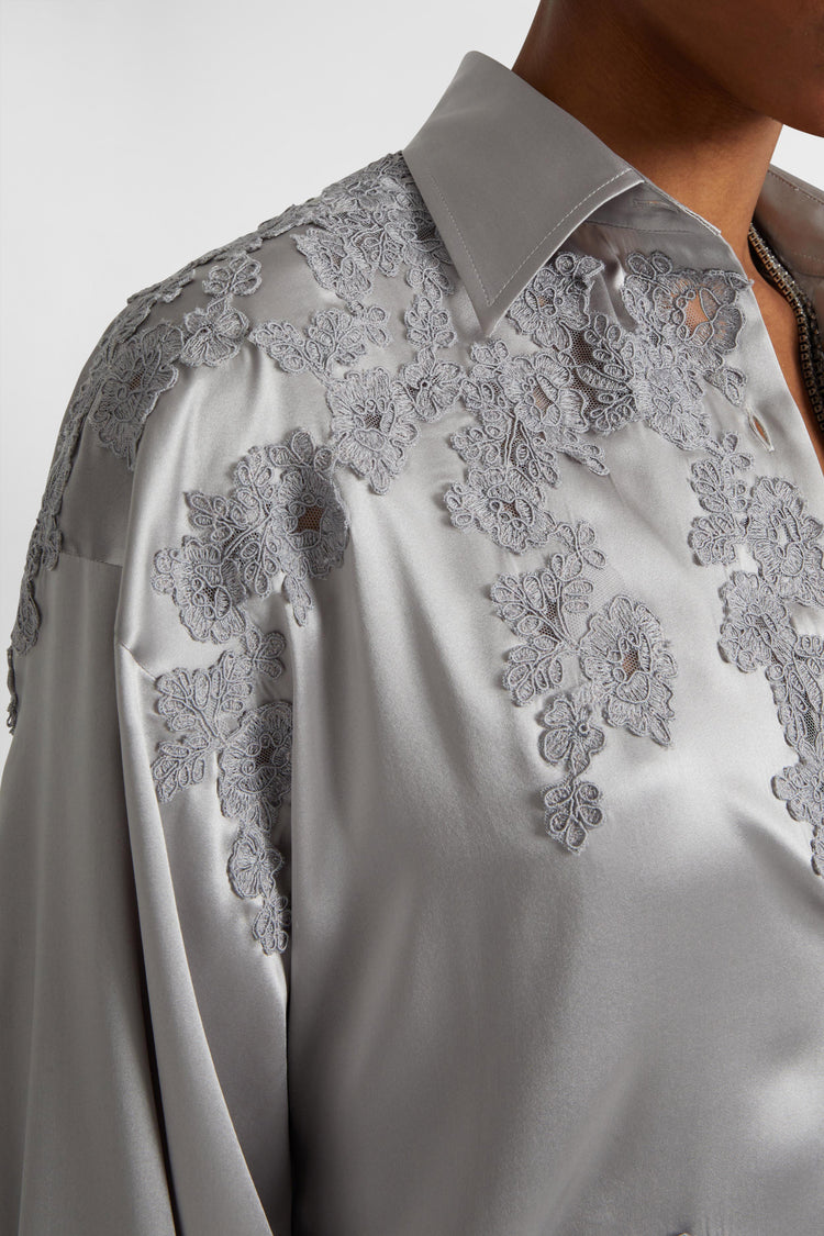 Silk shirt with rebrode lace