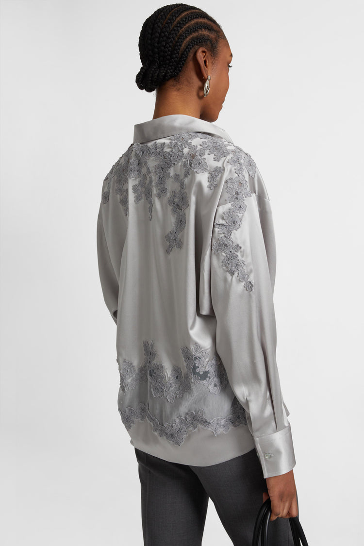 Silk shirt with rebrode lace