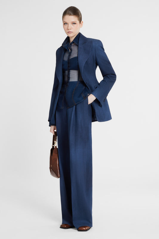 Camicia in organza di seta stampa jeans